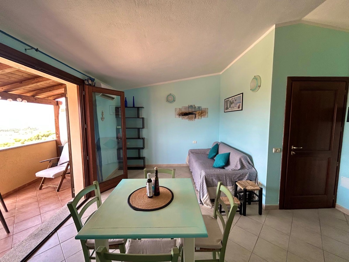 Bright living room with dining table and sofa bed